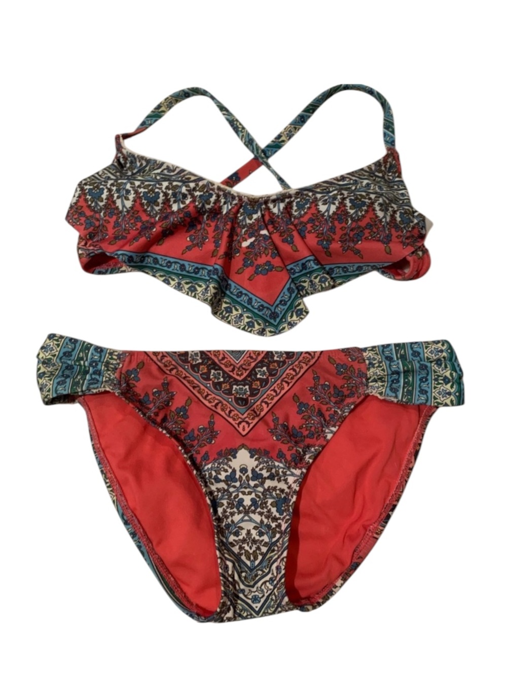 Pink & Blue Paisley Patterned Bikini Set